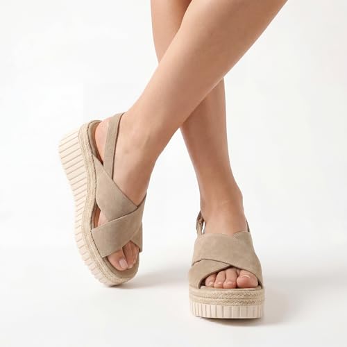 Image of VICKI.VICKI Women's Raffia Platform Sandals, Open Toe Wedge Slides