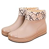 Botas De Lluvia Mujer Botas de Goma Zapatos de Agua Tubo Corto con Plantillas Antideslizante Impermeables Calientes Forro Polar Jardinería Trabajo Pesca, caqui, 40 EU