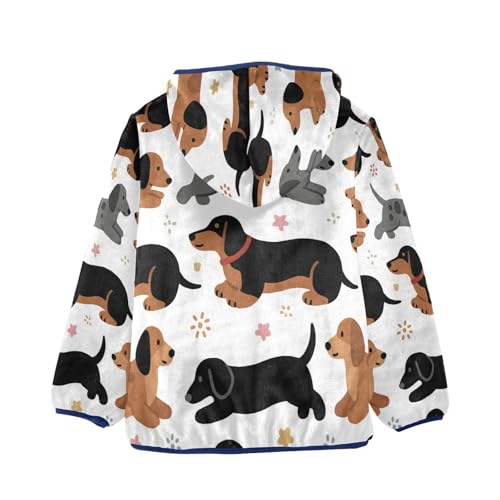 Dachshund Pattern with Stars Toddler Fleece Jacket Girl Boys Hooded Fleece Jacket Coat Warm Outwear Zip-up 3-10T2