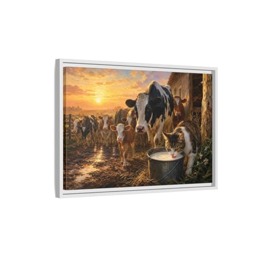 Cadre animaux de la ferme vache et chat finition premium blanche 3cm