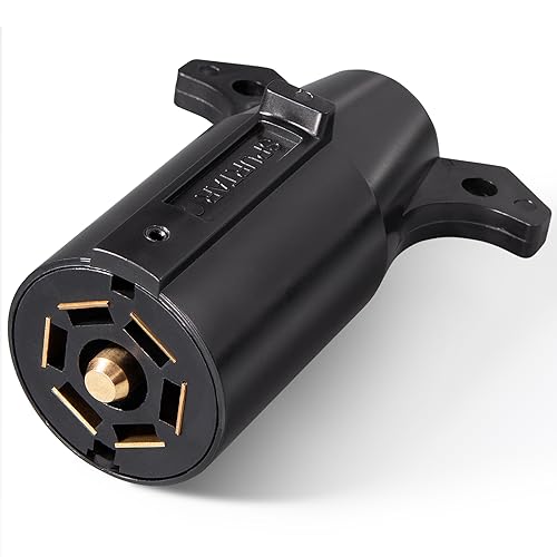 7 Way Trailer Connector 7-Way Round RV Trailer Light Plug Connector Pair - Male End, Black, 0.5" Size, Durable &amp; Heat Resistant 7 Pin Trailer Connector
