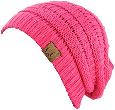 C.C Trendy Warm Chunky Soft Stretch Cable Knit Beanie Skully, Candy Pink - 1