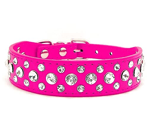 haoyueer Collier en cuir synthétique avec strass pour chien ou chat, taille L, rose vif