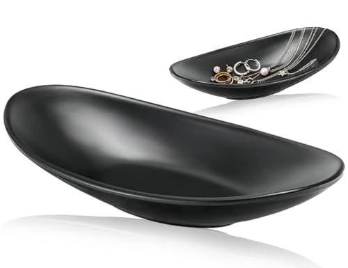 Lhbwhiz Cuenco Negro, Bandeja Ovalada para Joyas, Llaves, Relojes, Pulseras, Monedas, Baño, Cosméticos, Plato de Almacenamiento, Frutero, Plato Llando, Cuenco Decorativo (21,1 x 11 x 4,3 cm)