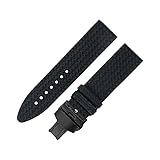 ROUHO Weiches Silikon Sport Uhrenarmband, Schweißfestes Ersatz Kautschukarmband für Chopard Classic Racing 168511-3001 168511-3015-Schwarz + Schwarz Faltschließe 23mm