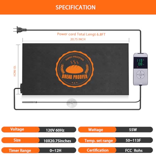 Bread Sourdough Proofer Heating Mat With Temperature & Timer Controller Waterproof Dough Starter Warming Mat for Dough Proofing Yogurt Fermentation by HEATIDEAS - Image 7