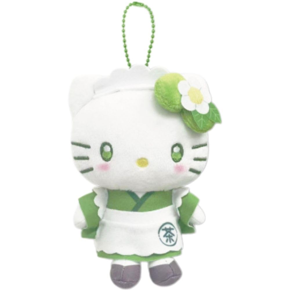 Sanrio Hello Kitty Matcha Mascot Pouch 5.1in Green Plush Snap Close Japan