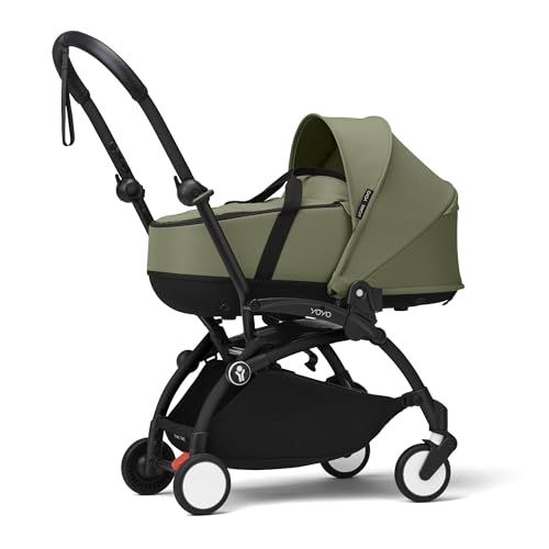 Cochecito Stokke YOYO3 con Capazo para Recién Nacido (Olive) - Incluye chasis (negro), Capazo para Recién Nacido, doble colchón, cubrepies, correa acolchada para el hombro y bolsa de almacenamiento
