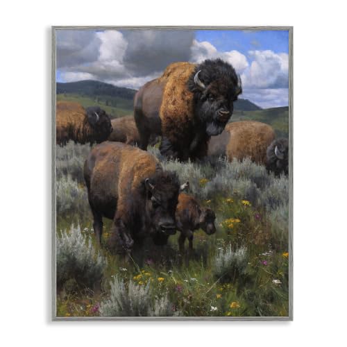Bison Herd Rural Landscape, 16 x 20 Inch Framed Giclée Print