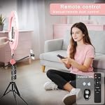 55W18 45cm Ring Light Kit [New Version] 6700K Dimmable LEDRinglightTripod Stand Dual Phone Holder for iPhone Selfie Makeup LashTattoo Studio Lighting Painting,Photo Video Recording (Pink) - Image 5