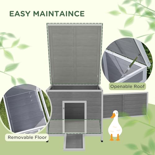 Image of PawHut Duck Coop, Wooden Chicken House Rabbit Hutch with Openable Roof, Removable Floor, Double Doors, Ramp, Duck House for 3-6 Chickens, Geese, 30 inch x 38 inch x 30 inch