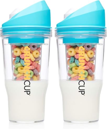 CRUNCHCUP XL Portable Cereal Cup for Breakfast On the Go - Blue (Pack of 2)