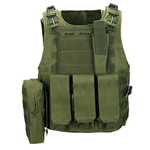 QHIU Chaleco Tácticos Militar Combate Camo Protección Molle para Airsoft Paintball Caza CS SWAT Juego de Guerra Deportes al Aire Libre con Herramienta de Bolsillo