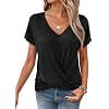 WNEEDU Tshirt Damen V Ausschnitt Kurzarm Oberteile Sommer Bluse Wickelshirt Shirt mit knoten elegant basic l ssige top