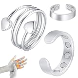 Cigmag 9X Magnetic Rings for Women, with Powerful Magnets, Adjustable Solid Pure Copper (Silver Matte & Heart)
