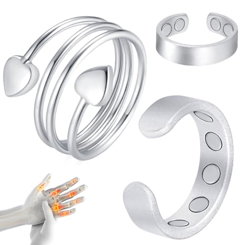 Image of Cigmag 9X Magnetic Rings for Women, with Powerful Magnets, Adjustable Solid Pure Copper (Silver Matte & Heart)
