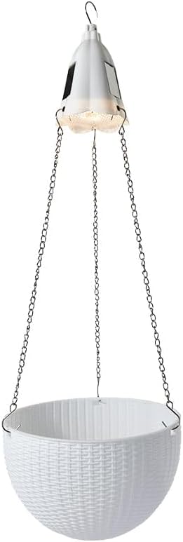 The Lakeside Collection Solar Lighted Hanging Basket Planter - White
