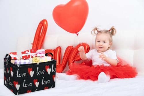Image of Essme Rectangular Heart Basket Gift Storage Box,Heart Storage Bins Organizer with Handles for Girls Room Decor,Basket,Shelf Basket.(Black love)