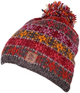 Women Wool/Mohair Beanie Bobble Hat Fleece Lined Handknitted Stars Grey Multicoloured One-Size Handmade Extra Warm Pachamama Fair Trade