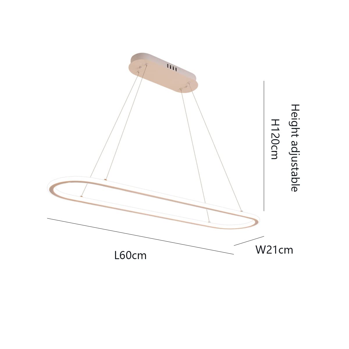 Lampy sufitowe LED do sypialni, owalny design, możliwość ściemniania, z pilotem zdalnego sterowania, regulowana wysokość do stołu jadalnego biura (czarny dł. 60 cm / 30 W)