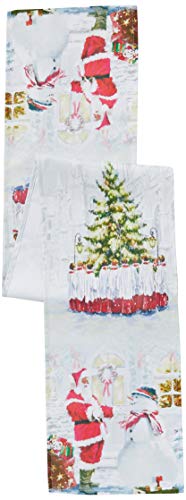 Violet Linen Christmas Snowed Man, Polyester, Super Soft Feel Faux Suede Fabric, Digital Print Decorative Table Runner, 13" X 70", Santa Claus With Snowman Design #TOP6