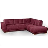 wohnlandschaft rot preisvergleich Lieferumfang: Cavadore 5278 - Modeo Eckcouch mit Federkern, davorstehend: Sofa 2,5-sitzig links und Ottomane rechts / inkl. Bettfunktion (echtbezogen) / Holzfüße eichefarben