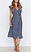 MITILLY Women's Boho Polka Dot Flutter Short Sleeve V Neck Button Down Swing Midi Dress with Pockets Medium Dark Blue