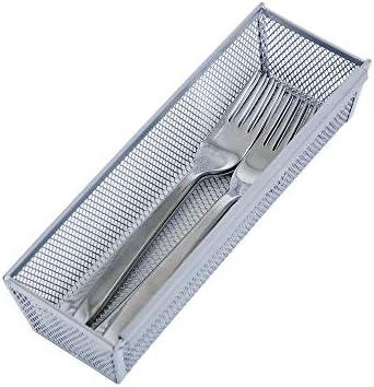 Smart Design Drawer Organizer - (9 x 3 Inch) - Steel Metal Mesh Tray - w/ Interlocking Arm Connection - Utensils, Silverware, Organization - Kitchen [Silver]