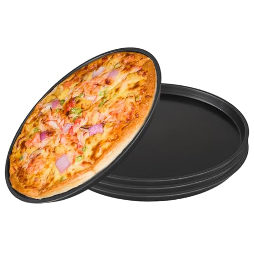 LEKEFETO Juego de 4 bandejas para pizza, redondas, 29 cm, antiadherente, molde para pizza negro, para horno, duradero y fácil de limpiar