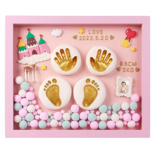 Haugboag Baby Footprint Kit,Inkless Handprint and Foot Print Kits for Newborn with Hair Collection,Paw Print Kit for Dogs(Pink)