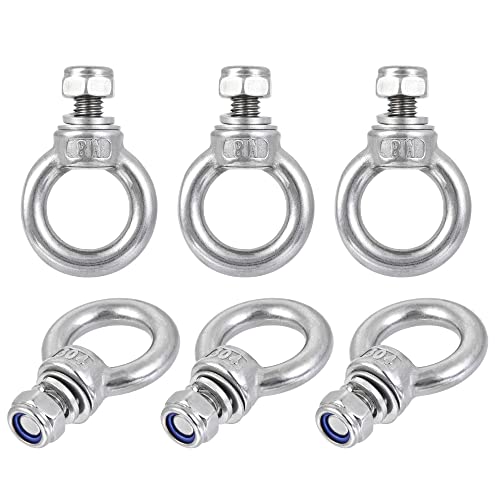 Image of uxcell Lifting Eye Bolt M8 x 14mm Male Thread with Hex Screw Nut Gasket Flat Washer for Hanging Securing Chain Wire Rope, 304 Stainless Steel, 6 Sets