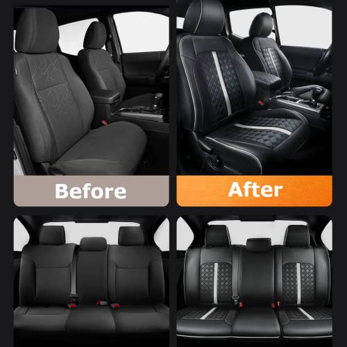 Image of Carlimeki Leather Seat Covers Custom Fit for Tacoma Gen 3rd (2016-2023) | For Double & Crew Cab only - Fits SR, SR5, Limited, TRD Pro, TRD Sport, TRD Off-Road, Trail Special Edition - Fully Covered