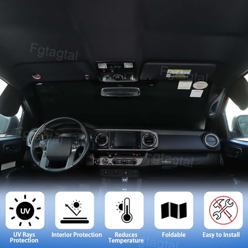Image of Windshield Snow Cover Fit for Toyota Tacoma 2015-2022, Front Windshield Cover for Ice and Snow, Auto Extra Thick Windshield Ice Cover Protects Windshield from Rain, Sun, Frost (Black)