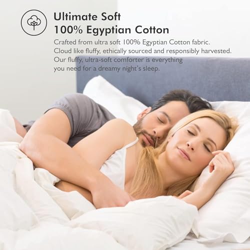 Image of Luxurious Oversized Queen 98 inch x 98 inch Size Goose Down Fiber Waterfowl Feather Fiber Comforter Duvet, 100% Egyptian Cotton Cover, 56 oz. Fill Weight, Baffle Box Design, White Solid