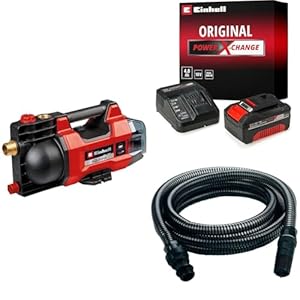 Einhell Akku-Gartenpumpe AQUINNA 18/28 Power X-Change (18 V, max. 2800 L/h Fördermenge, max. 25 m Förderhöhe, ECO-/ Boost-Modus, inkl. 4, 0 Ah Akku, Ladegerät und 4m Saugschlauch)