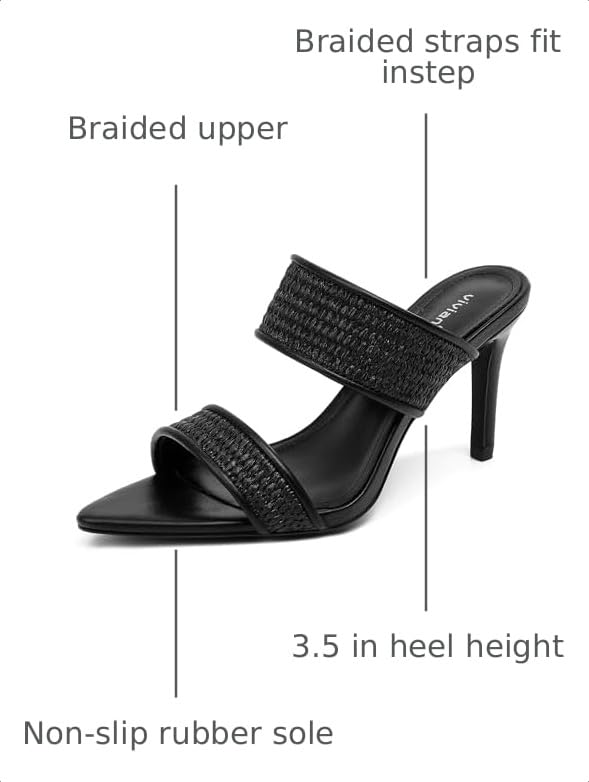Image of vivianly Clear Pointed Toe Heels Sandals Transparent Strap Stiletto High Heels Slip on Mules for Women