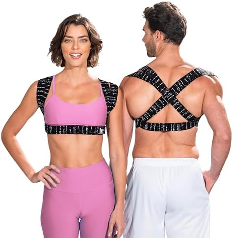 BackEmbrace Posture Corrector for Women and Men - Made in USA - Slim and Adjustable Shoulder Brace - Back Brace for Back Pain Relief - Black Drizzle XS/S