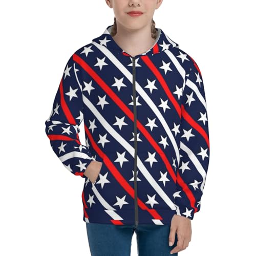 Patriotic Star Pattern Kids Pullover Hoodies Boys Zip Up Sweatshirts Girls Athletic Clothes with Pocket3