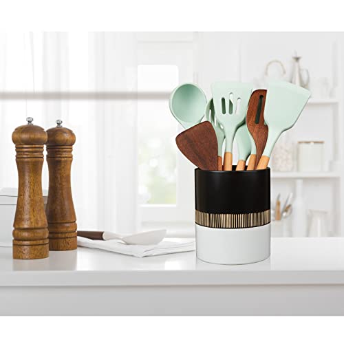 Ceramic Utensil Holder,Cooking Utensil Holder for Kitchen Counter,Spoon Spatula Holder for Countertop,Large Kitchen Utensil Organizer Caddy Crock (5.2” x 6.0”) - Thumbnail 2