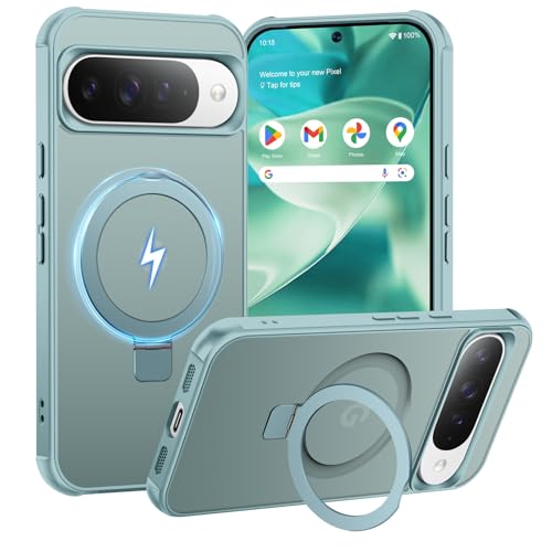 BENTIACC Handyhülle für Google Pixel 9/9 Pro/10/10 Pro Hülle mit Unsichtbarer Magnetisch Ring Ständer Mil-Grade Drop Shockproof Kratzfest Anti-Flecken Anti-Rutsch Transluzente Matte Case (Seeblau)