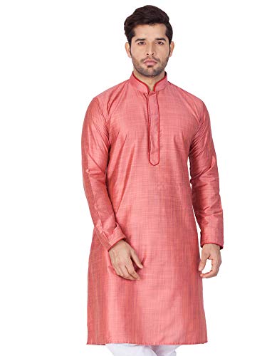 ELINA FASHIONÂ Men's Tunic Cotton Silk Kurta Pajama Set Indian Traditional Wear Peach