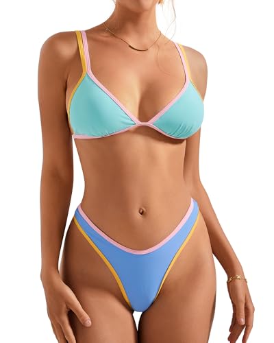 SUUKSESS Women Cheeky Thong String 2 Piece Bikini Sets Sexy High Waist Swimsuit