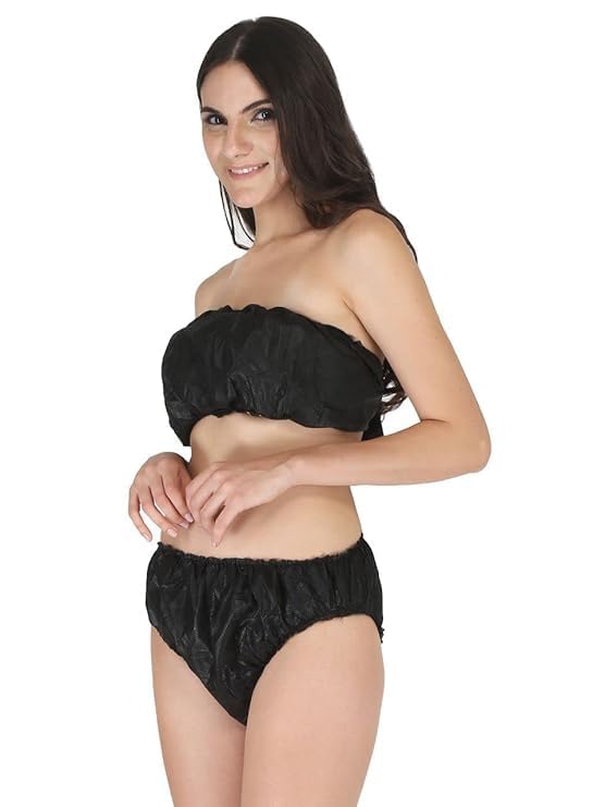 Disposable Set of Bra and Panties on Woven Disposable Set of Bra and Panties for Women and Girls Travelling/Spa/Body Massage/Surgeries/Maternity Free Size (Pack of 5) Black-image-19