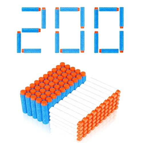 LAIVIYA Balas para Nerf, 200PCS Balas Nerf, 7.2cm BalasPistola Juguete para NerfN Strike Elite Series Blasters, Dardos Espuma Recarga, NerfDarts para Blaster, Regalo De Fiesta (Azul Claro + Blanco)