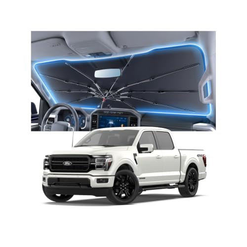 Amadaw Windshield Sun Shade for Ford F150 2015โ2026, Foldable Umbrella Sunshade with 100% UV Block, Multi-Layer Heat Insulation, Reinforced 10-Rib Frame, Keeps Car Cooler, Summer Car Accessory