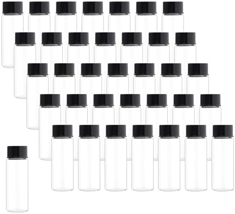 36 Pack 15ml Clear Glass Sample Vials, Empty Glass Bottles with Screw Cap Lab Liquid Sampling Bottles for Chemistry Lab Chemicals (Black cap)