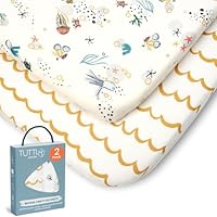 Tutti Bambini Spannbettlaken Beistellbett (2er-Pack) - Atmungsaktiver Bambus-Jersey - Spannbetttuch Weich & doppelt Elastisch Verstärkt - Baby Bettlaken für Matratzen 53×80 bis 60×90 cm (Our Planet)
