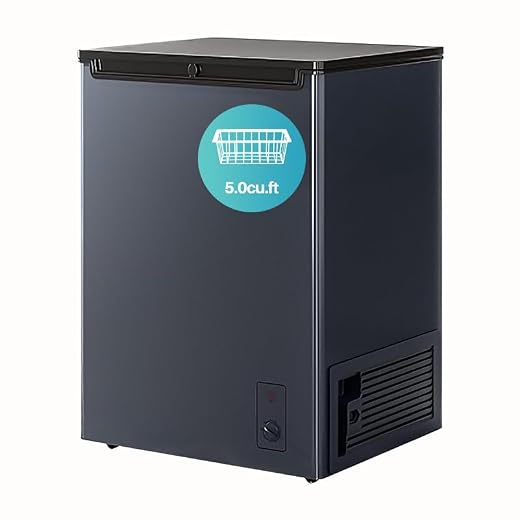 5.0 CU.FT Chest Freezer - Compact Deep Freezer with 7 Temperature Settings, Low Noise Operation, And Removable Basket, Ideal for Dorms, Apartments, And Home Kitchens.