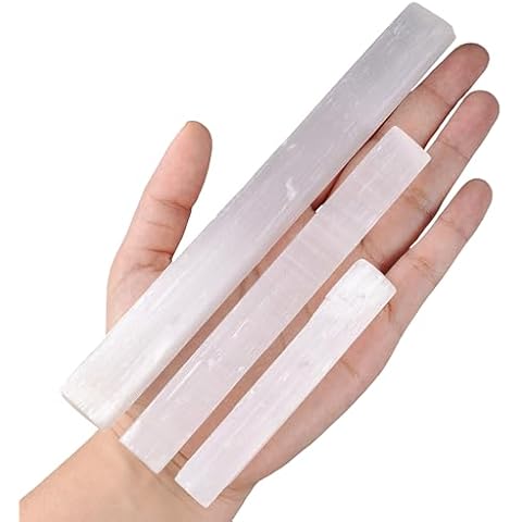 WISH WELL 3 Piece Selenite Sticks with 8”, 6", and 4" Selenite Crystal Wand Set – Mined in Morocco – Ideal for Cleansing and Recharging Healing Stones, Meditation, Reiki, Protection and Home Decor Cover