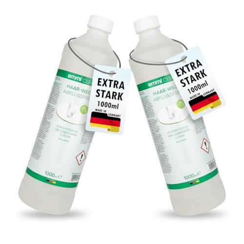 emmi-Clean 2x 1L Haar-Weg Abflussreiniger-Konzentrat für je 20 Anwendungen I Leistungsstarker Rohrreiniger für Haare, Fett uvm. I Rohrreiniger extrem stark für Waschbecken, Dusche I Bio-freundlich